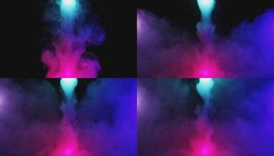 黑色背景上的彩色烟雾流动。蓝色、粉色和紫高清在线视频素材下载