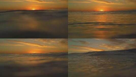 夕阳黄昏海上冲浪高清在线视频素材下载