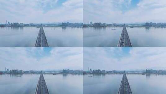 九江长江大桥春节桥面春运车流航拍延时高清在线视频素材下载
