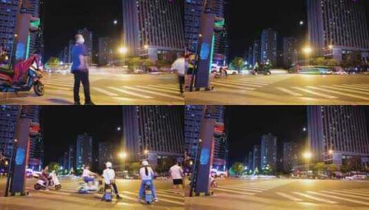 城市夜景繁忙的车流人流延时摄影高清在线视频素材下载
