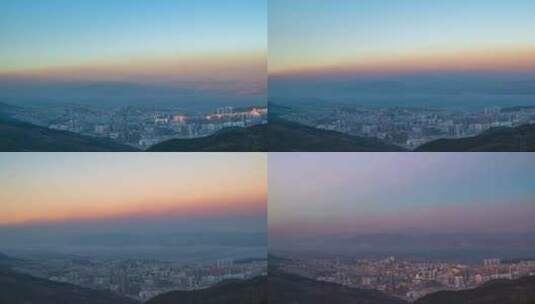 云南大理城市风光和洱海日落日转夜延时摄影高清在线视频素材下载