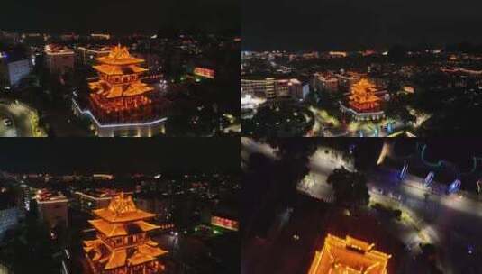 桂林逍遥楼夜景航拍高清在线视频素材下载