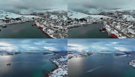 4K航拍挪威特罗姆瑟冰雪风光高清在线视频素材下载