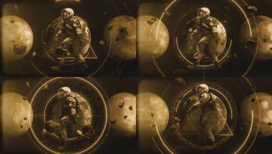 骷髅头宇航员行走旧电影高清在线视频素材下载