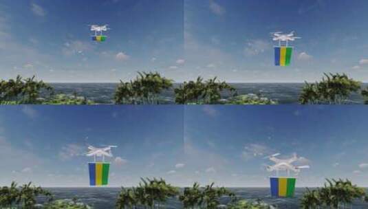 携带加蓬国旗的四轴飞行器无人机高清在线视频素材下载