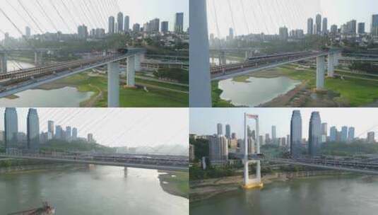 重庆南纪门轨道大桥轻轨运行航拍高清在线视频素材下载