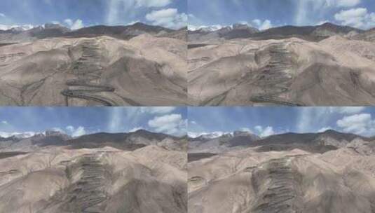 无人机航拍新疆盘龙古道沿路地质地貌景观高清在线视频素材下载