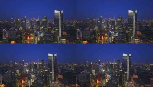 4K上海城市航拍静安夜景片段高清在线视频素材下载