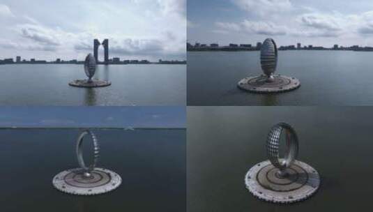 4K航拍滴水湖水滴雕塑高清在线视频素材下载