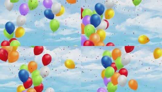 蓝天背景下漂浮的五颜六色气球高清在线视频素材下载