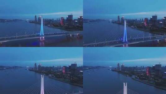 广州南沙凤凰一桥夜景航拍高清在线视频素材下载