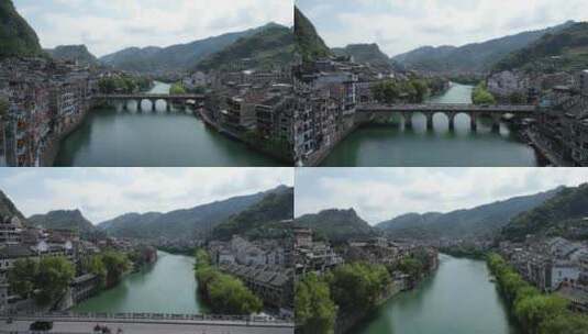 航拍贵州镇远古城舞阳河新大桥高清在线视频素材下载