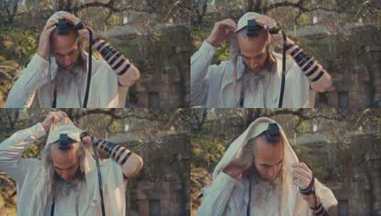 祈祷，犹太人，Tefillin，Tall高清在线视频素材下载