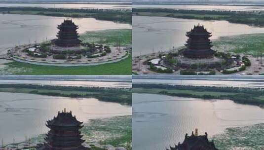 苏州文化地标阳澄湖重元寺（航拍运镜）高清在线视频素材下载