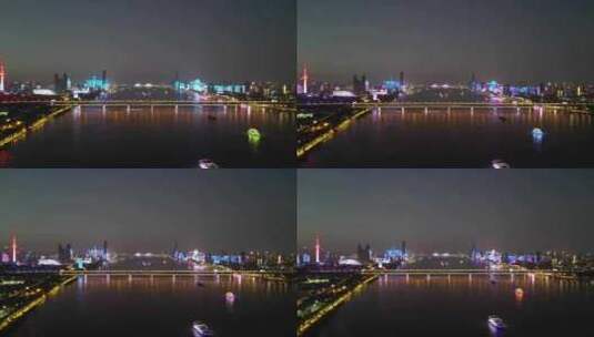 湖北武汉夜景武汉长江大桥夜景航拍高清在线视频素材下载