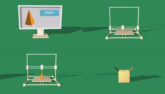 用3D打印机打印金字塔的简单动画。绿色背高清在线视频素材下载
