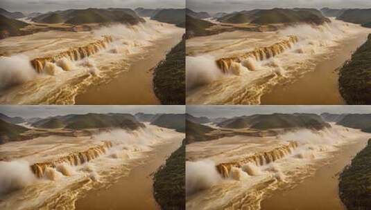 黄河瀑布壮丽全景高清在线视频素材下载