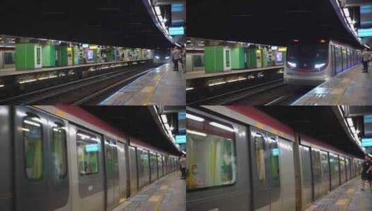 香港东铁线地铁火车行驶入站高清在线视频素材下载