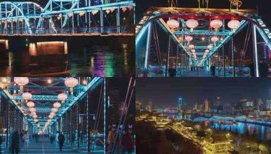 中山桥夜景人流高清在线视频素材下载