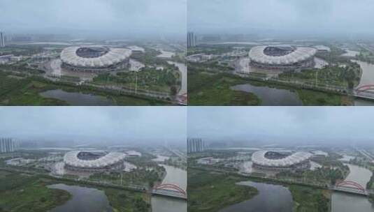 航拍安庆体育场建筑全景高清在线视频素材下载