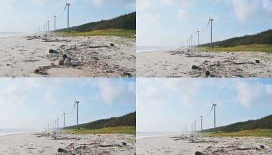 海南文昌木兰湾海岸线上各种各样的垃圾高清在线视频素材下载