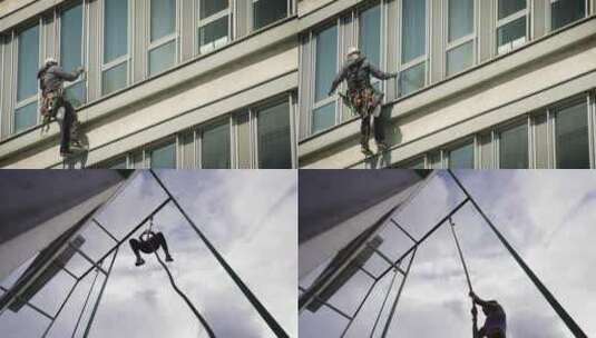 蜘蛛人工人在高空作业高清在线视频素材下载