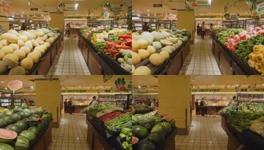 生鲜超市的货架上的新鲜蔬菜高清在线视频素材下载