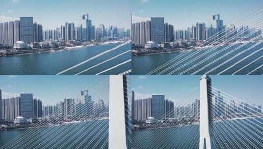 长沙湘江银盆岭大桥沿江雪景航拍高清在线视频素材下载