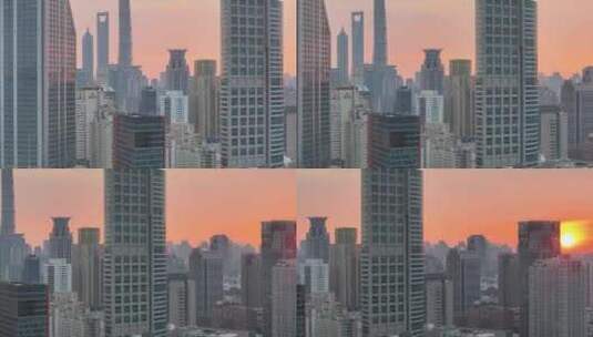 上海日出  城市风光航拍高清在线视频素材下载