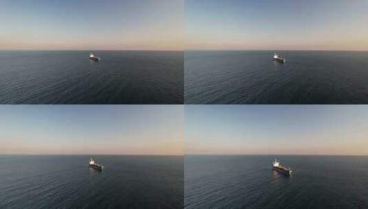 在大海中行驶的一艘货运轮船高清在线视频素材下载