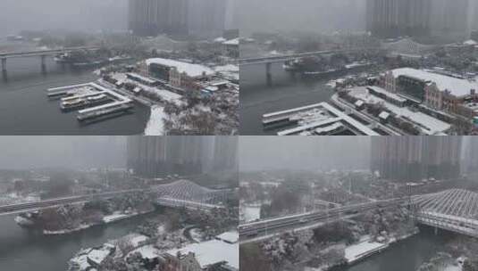 武汉沙湖大桥大雪航拍高清在线视频素材下载