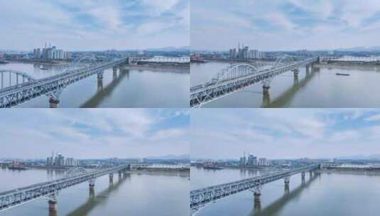 九江长江大桥春运特写航拍延时高清在线视频素材下载