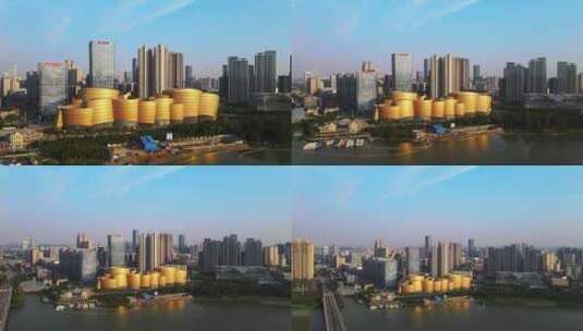 航拍武汉商业地产万达广场建筑群高清在线视频素材下载
