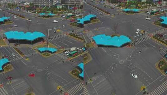 安徽六安城市十字路口航拍高清在线视频素材下载