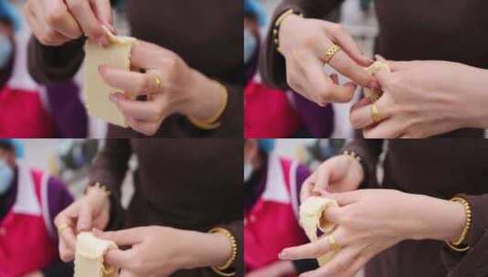 新疆美食点心糕点馓子花馓子制作高清在线视频素材下载