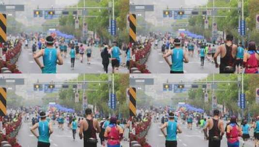 快速奔跑的人群背影 苏州城市马拉松比赛高清在线视频素材下载