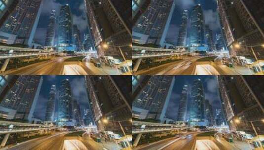 中国香港市中心的夜间交通延时高清在线视频素材下载
