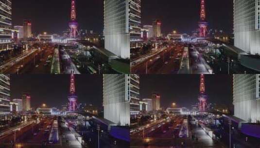 夜景航拍上海高清在线视频素材下载