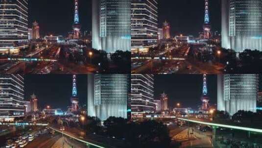 上海世纪大道夜景航拍高清在线视频素材下载