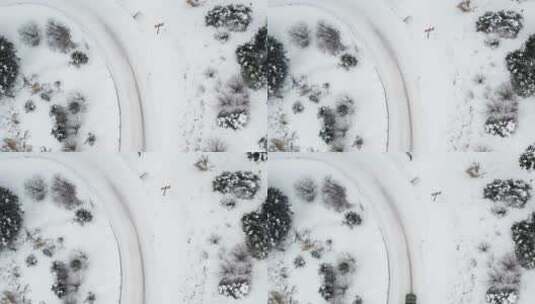 4K湖北神农架无人机航拍雪景山区拍越野车高清在线视频素材下载