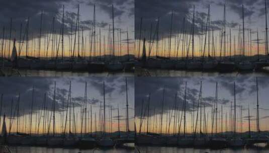 黄昏时分港口的帆船桅杆高清在线视频素材下载