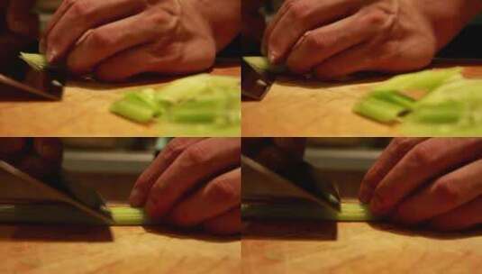 【镜头合集】切芹菜段处理芹菜高清在线视频素材下载