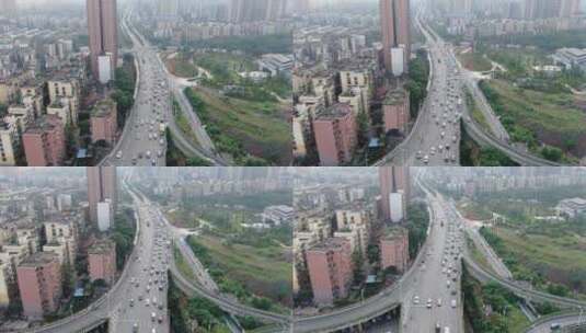 航拍湖南衡阳城市拥堵交通高清在线视频素材下载