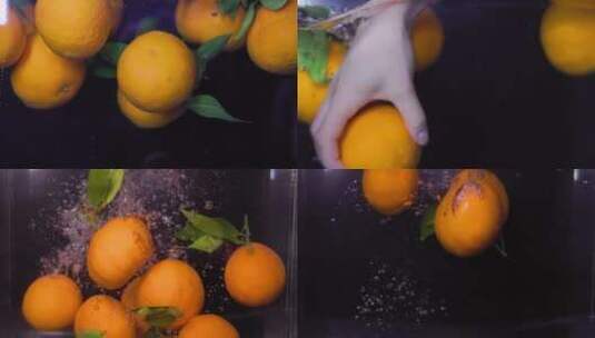 创意新鲜橙子柑橘桔子入水碰撞水果合集高清在线视频素材下载
