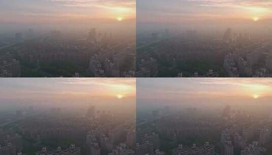 上海闵行梅陇镇大雾大场景航拍4K高清在线视频素材下载