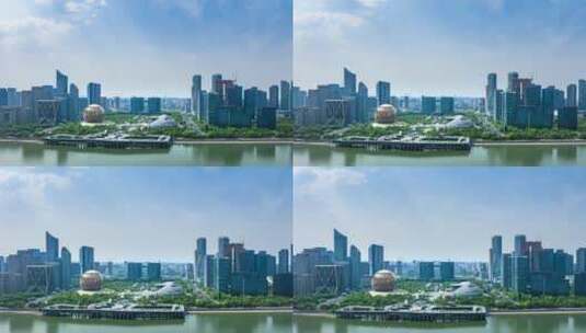 延时航拍杭州钱江新城城市阳台高清在线视频素材下载