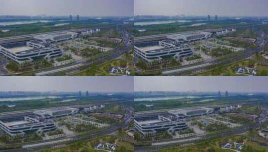 0018扬州东站高铁站航拍延时高清在线视频素材下载