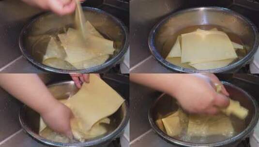 清洗干豆皮切豆腐皮豆制品高清在线视频素材下载