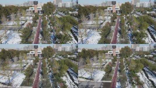 航拍济南冬季雪景大道交通高清在线视频素材下载