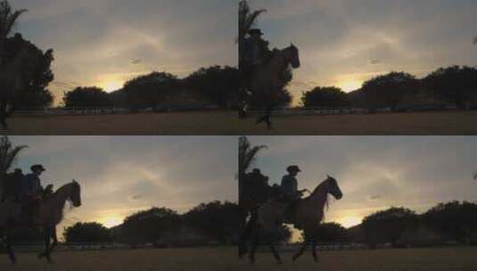 日落时分骑马的牧场主高清在线视频素材下载